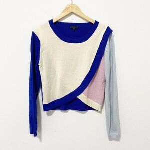 Absolute Blue & White Color Block Knit Sweater Size Medium